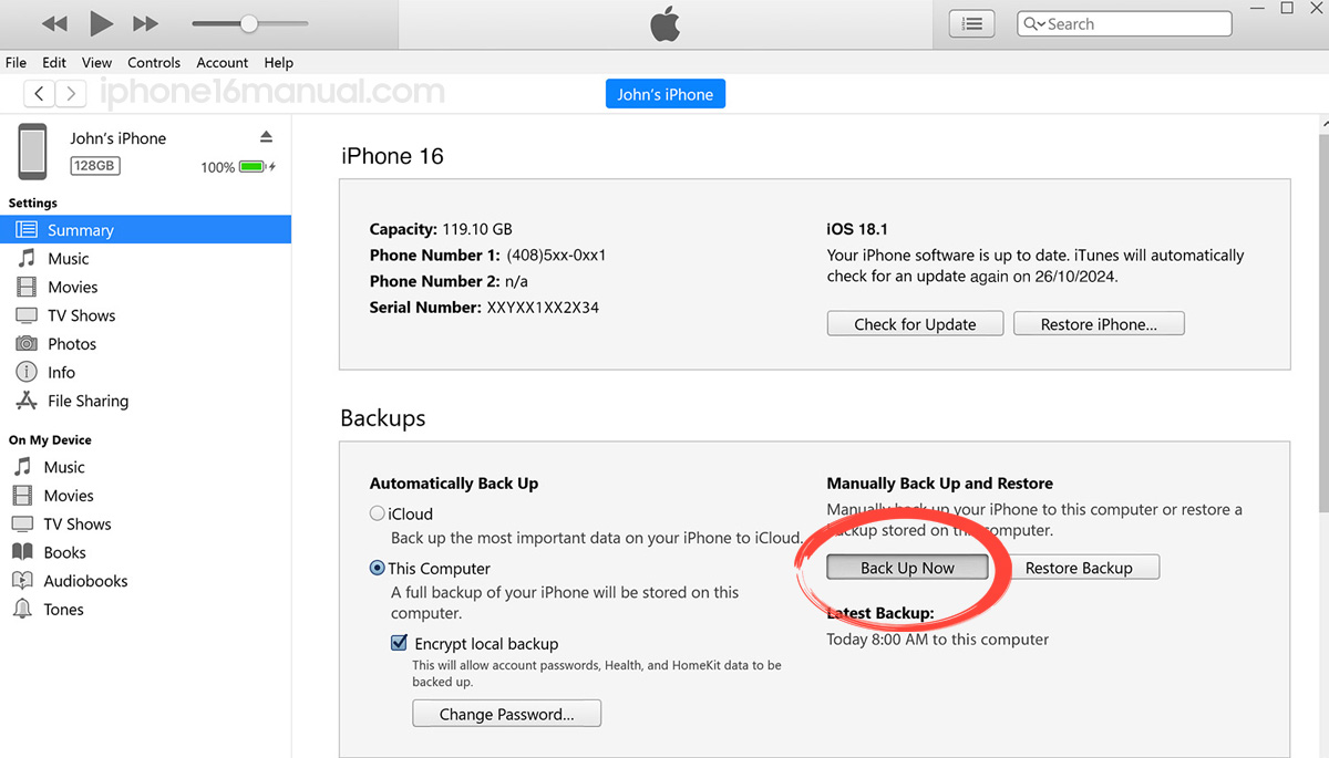 How to Manually Back Up iPhone to Computer using iTunes